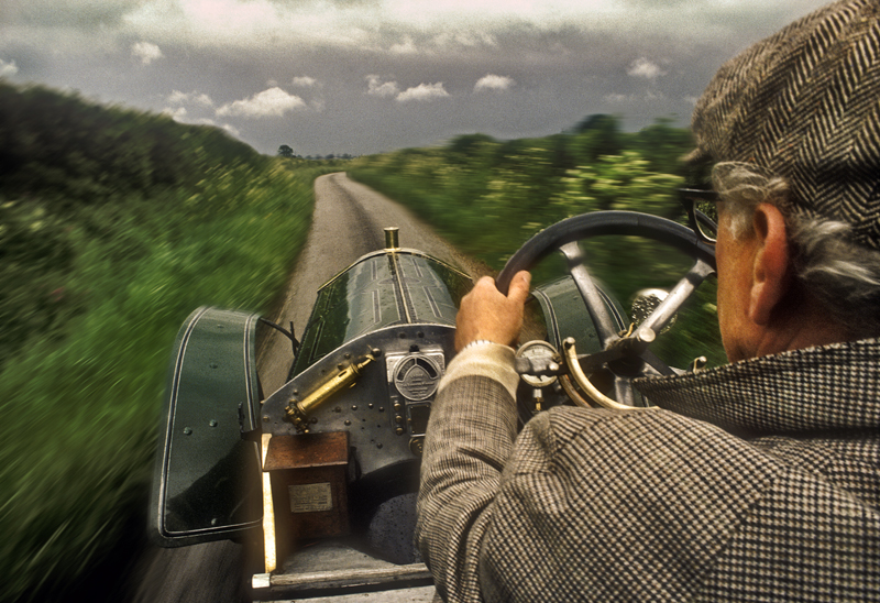 Charging down an English country lane on board an Edwardian giant Napier automobile!