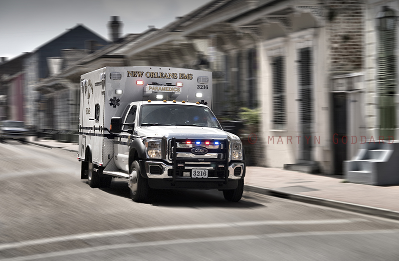 New Orleans EMS Paramedics Ambulance on call in the French quarter.