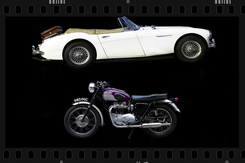British Classics from the 1960’s Austin Healey 3000MKIII 1965 & Triumph Trophy TR6SS motorcycle 1963