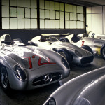 Historic Mercedes Benz racing car garage. (722) Mercedes Benz 300SLR Sir Stirling Moss won Mille Miglia in 1955