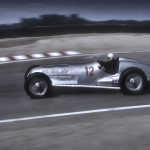 Herman Lang at the wheel of 1937 W125 Mercedes GP car at Monterey Historic races Laguna Seca california USA 1986