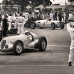 Silver Arrows demonstration run at Goodwood festival of Speed. cars leave holding area Jochan Mass