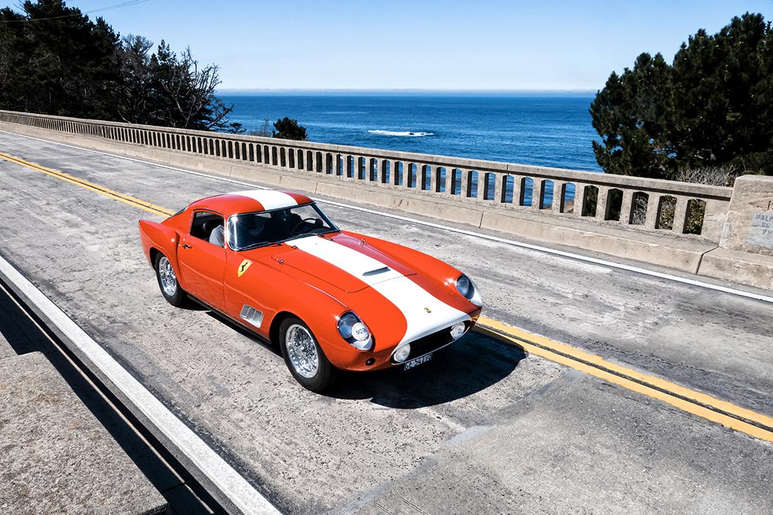 Ferrari 250GT Tour de France driving on the 2022 Pebble Beach concour tour along HWY 1